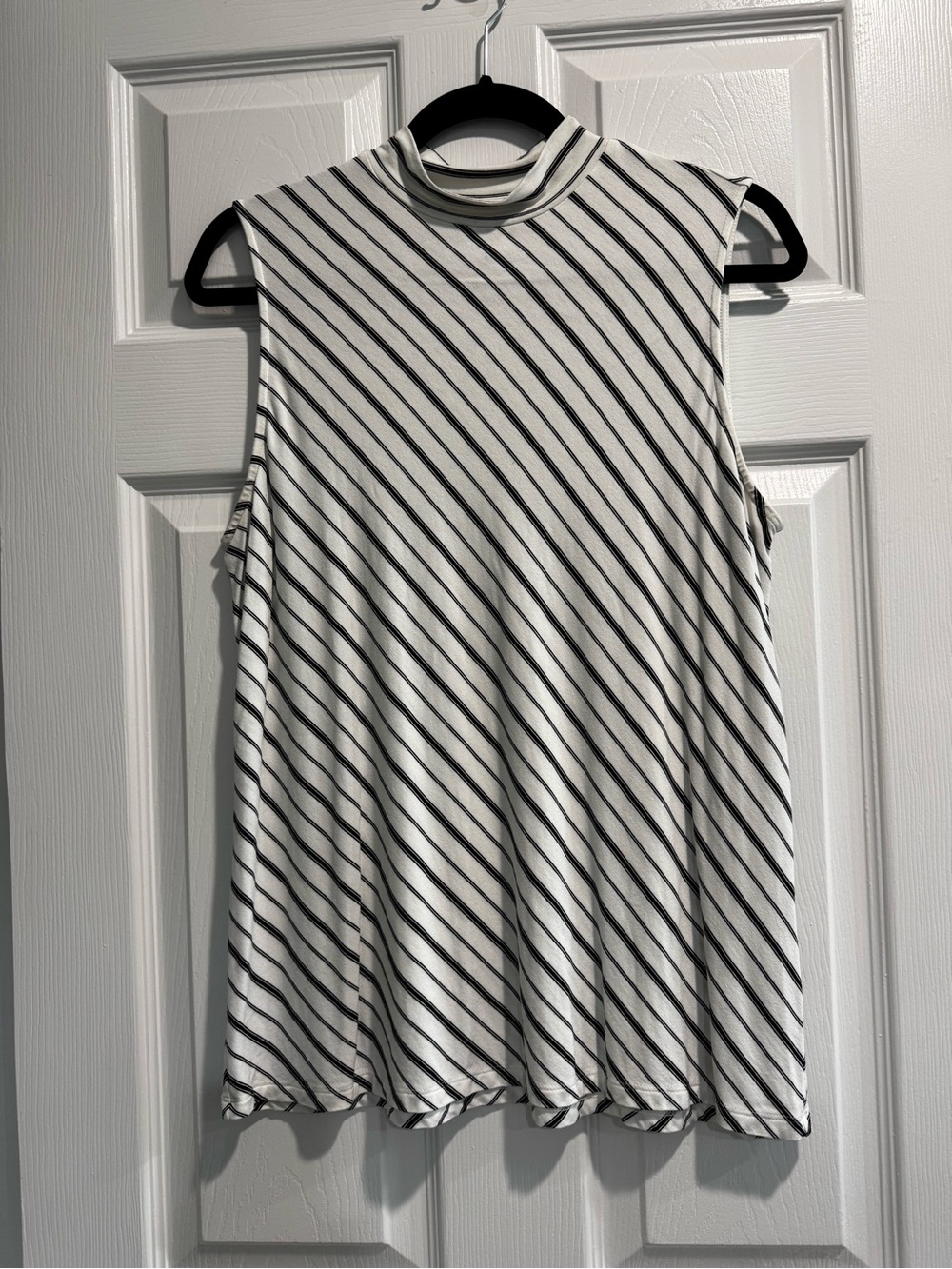 Chico's Sleeveless Mock Neck Diagonal Stripe Tank - White & Black